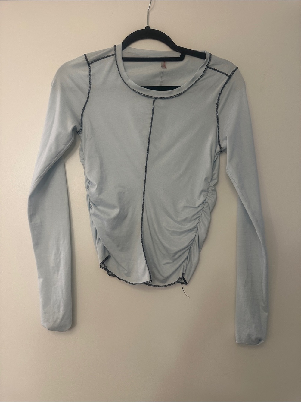 FP - Free People movement Women’s Light Blue Long-Sleeve Ruched Seam Top S